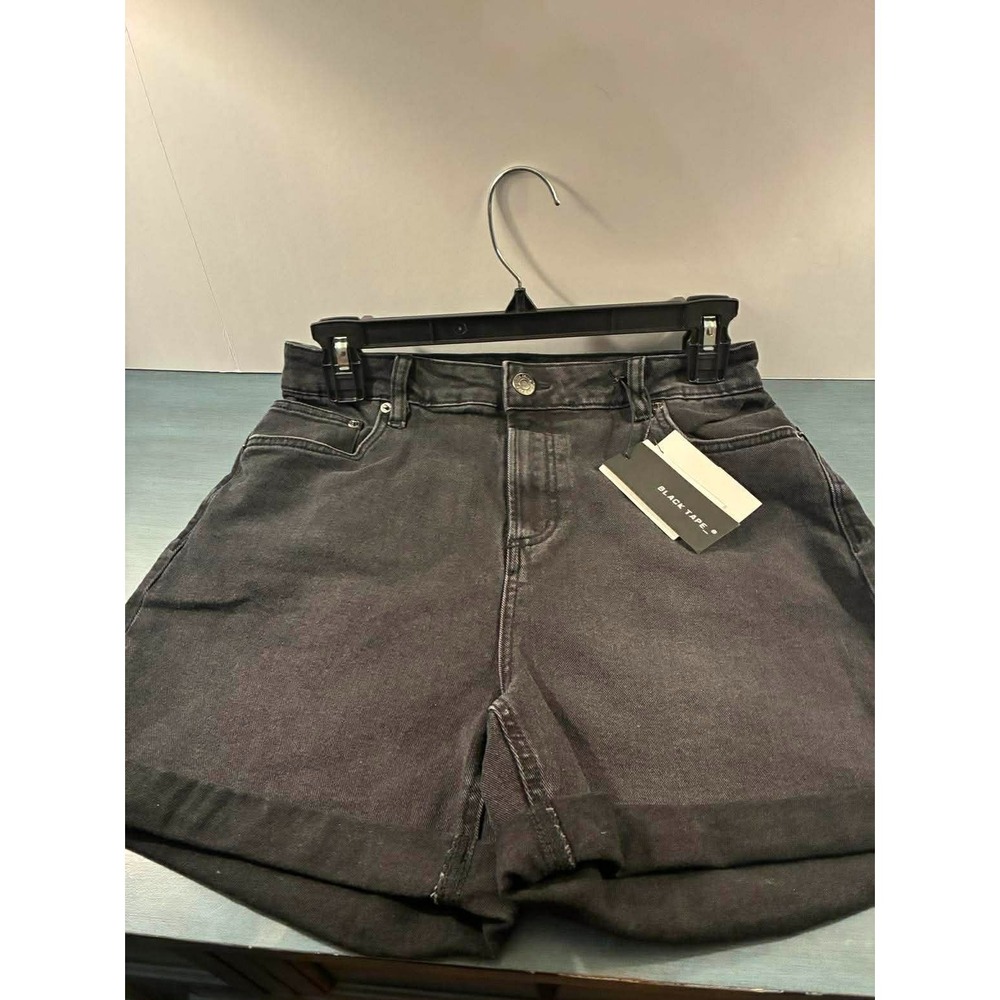 Black Tape Denim Shorts Womens 28 Black Washed Cuffed Mid Rise Stretch